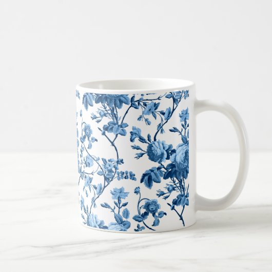 Elegant Chic  Blue Roos Floral Koffiemok (Rechts)