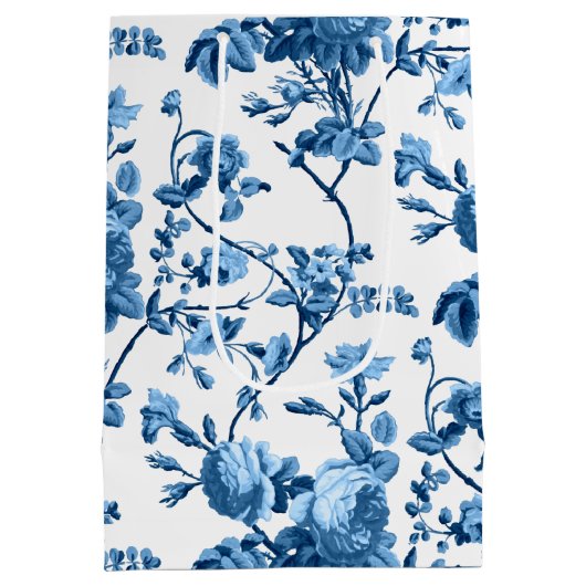 Elegant Chic  Blue Roos Floral Medium Cadeauzakje (Achterkant)