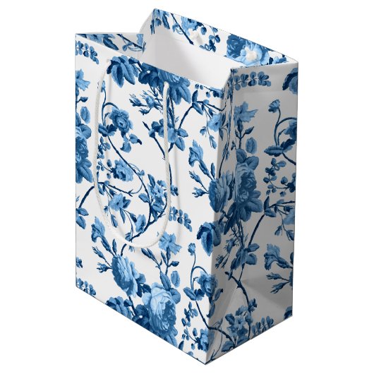 Elegant Chic  Blue Roos Floral Medium Cadeauzakje (Achterkant Gekanteld)