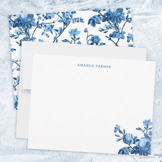 Elegant Chic  Blue Roos Floral Notitiekaartje