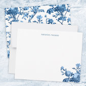 Elegant Chic Blue Roos Floral Notitiekaartje