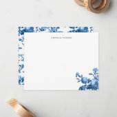 Elegant Chic  Blue Roos Floral Notitiekaartje (Voorkant / Achterkant in situ)