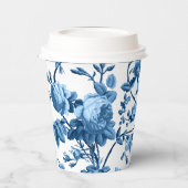 Elegant Chic  Blue Roos Floral Papieren Bekers (Links)