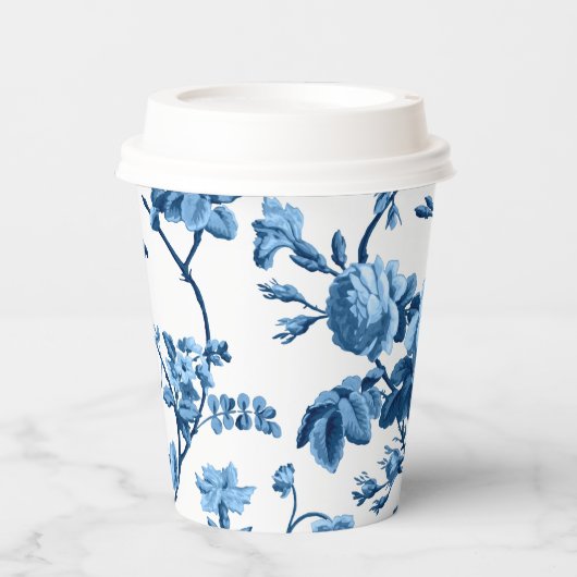 Elegant Chic  Blue Roos Floral Papieren Bekers (Voorkant)