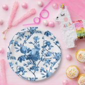 Elegant Chic  Blue Roos Floral Papieren Bordje (Feest)