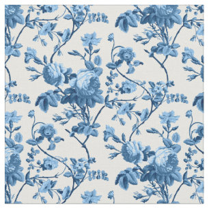 Elegant Chic  Blue Roos Floral Stof