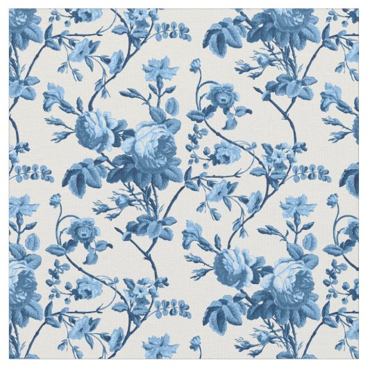 Elegant Chic Blue Roos Floral Stof (Close Up)