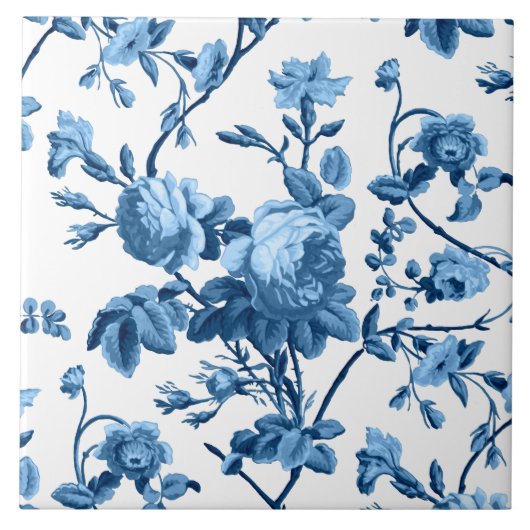 Elegant Chic  Blue Roos Floral Tegeltje (Voorkant)