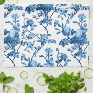 Elegant Chic Blue Roos Floral Theedoek