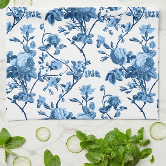 Elegant Chic  Blue Roos Floral Theedoek (Gevouwen)
