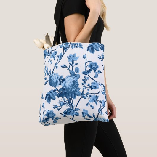 Elegant Chic  Blue Roos Floral Tote Bag (Dichtbij)