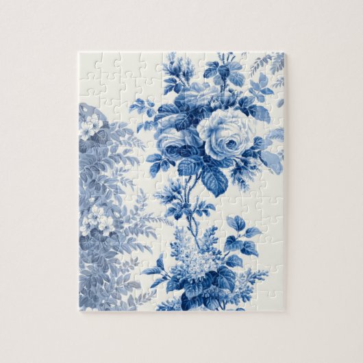 Elegant Chic Blue Rozen en Ferns Legpuzzel (Verticaal)