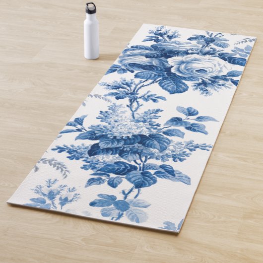 Elegant Chic Blue Rozen en Ferns Yoga Mat (In situ)