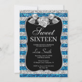 Elegant Chic Blue Silver Glitter Roos Sweet 16 Kaart (Voorkant)