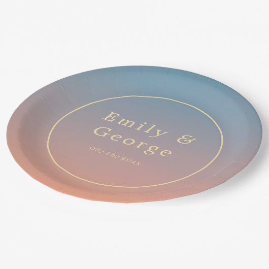 Elegant Chic Blue Sinaasappel Modern Classy Weddin Papieren Bordje (Gekanteld)