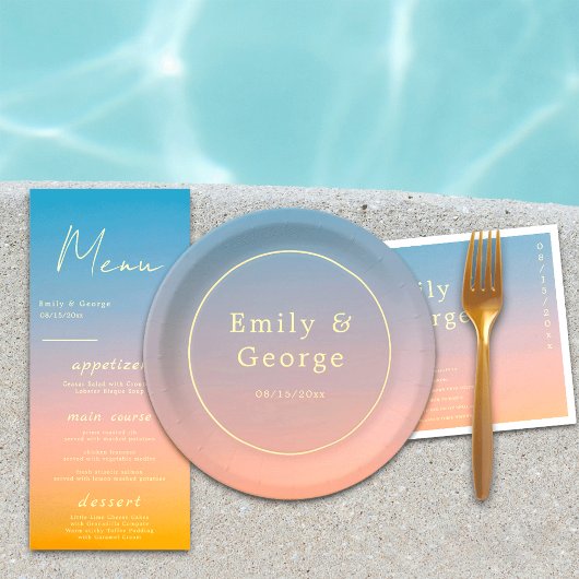 Elegant Chic Blue Sinaasappel Modern Classy Weddin Papieren Bordje