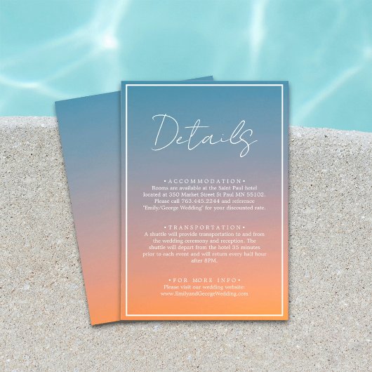 Elegant chic blue sinaasappel Wedding Details Informatiekaartje