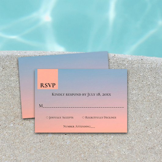 Elegant chic blue sinaasappel Wedding RSVP Kaartje