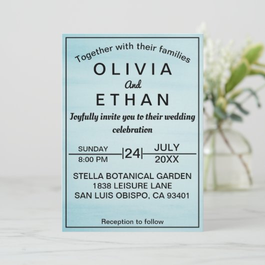 Elegant chic blue sky Wedding Invitation Kaart (Staand voorkant)