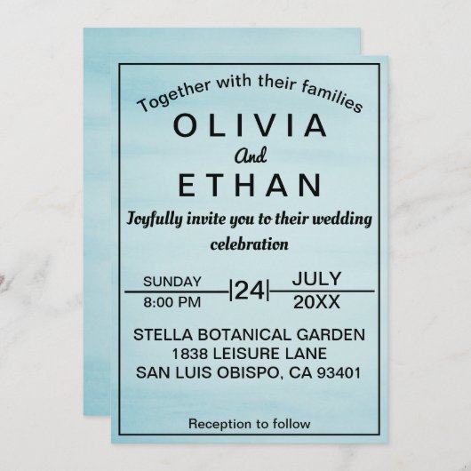 Elegant chic blue sky Wedding Invitation Kaart (Voorkant / Achterkant)