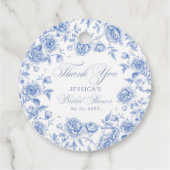 Elegant Chic Blue Toile Chinoiserie Vrijgezellenfe Bedankjes Labels (Achterkant)