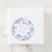 Elegant Chic Blue Toile Chinoiserie Vrijgezellenfe Bedankjes Labels (In situ)