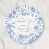 Elegant Chic Blue Toile Chinoiserie Vrijgezellenfe Bedankjes Labels (Voorkant)