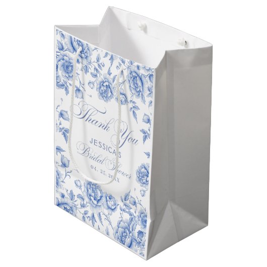 Elegant Chic Blue Toile Chinoiserie Vrijgezellenfe Medium Cadeauzakje (Voorkant Gekanteld)