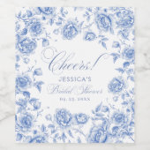 Elegant Chic Blue Toile Chinoiserie Vrijgezellenfe Wijn Etiket (Enkel label)
