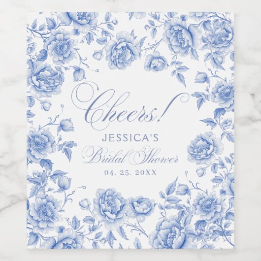 Elegant Chic Blue Toile Chinoiserie Vrijgezellenfe Wijn Etiket (Enkel label)