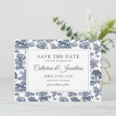 Elegant  Chic Blue Toile Horse Save The Date (Staand voorkant)