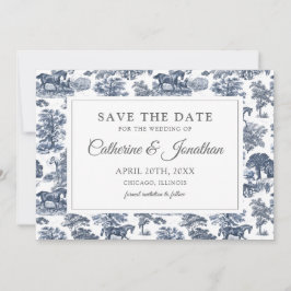 Elegant Chic Blue Toile Horse Save The Date