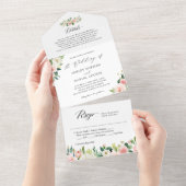 Elegant Chic Blush Floral Wedding Details RSVP All In One Uitnodiging (Afscheurbaar)
