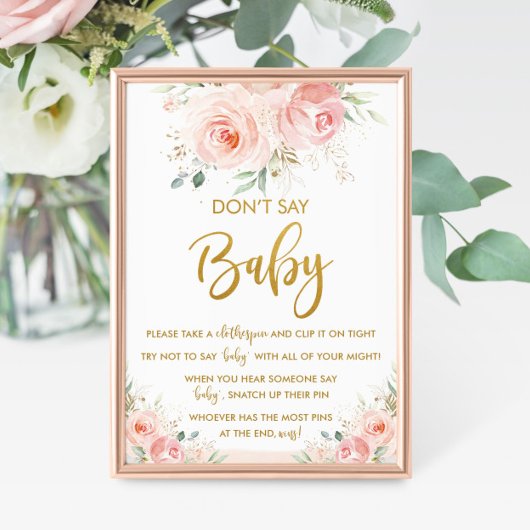Elegant Chic Blush Pink Floral Don't Say Baby spel Poster
