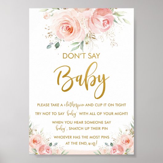 Elegant Chic Blush Pink Floral Don't Say Baby spel Poster (Voorkant)