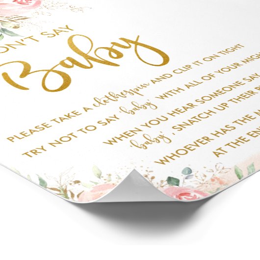 Elegant Chic Blush Pink Floral Don't Say Baby spel Poster (Hoek)