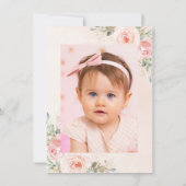 Elegant Chic Blush Pink Floral Gold Baptisme Foto Bedankkaart (Achterkant)