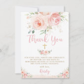 Elegant Chic Blush Pink Floral Gold Baptisme Foto Bedankkaart (Voorkant)