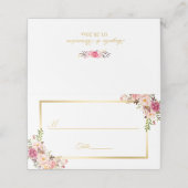 Elegant Chic Blush Pink Floral Gold Lijst Wedding Plaatskaartje (Buitenkant ongevouwen)