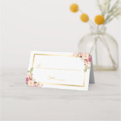 Elegant Chic Blush Pink Floral Gold Lijst Wedding Plaatskaartje (Voorkant)