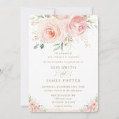 Elegant Chic Blush Pink Floral Gold Wedding Kaart (Voorkant)