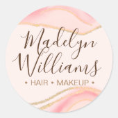 Elegant Chic Blush Pink Gold Glitter Marble Script Ronde Sticker (Voorkant)
