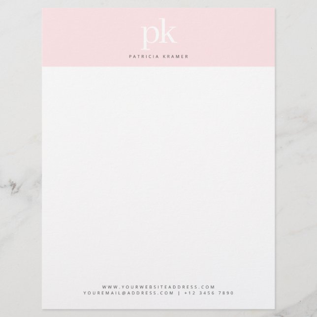 Elegant Chic Blush Pink Minimalist Monogram Kantoo Briefhoofd (Voorkant)