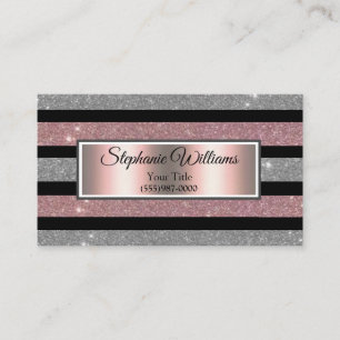 Elegant Chic Blush Pink & Silver Glitter Stripe Visitekaartje