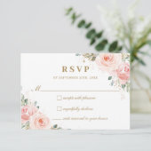 Elegant Chic Blush Roses Floral Gold Wedding RSVP Kaartje (Staand voorkant)