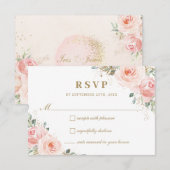 Elegant Chic Blush Roses Floral Gold Wedding RSVP Kaartje (Voorkant / Achterkant)