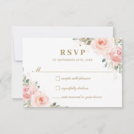 Elegant Chic Blush Roses Floral Gold Wedding RSVP Kaartje