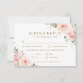 Elegant Chic Blush Roses Floral Wedding Meal RSVP Kaartje (Voorkant)