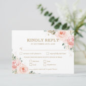 Elegant Chic Blush Roses Floral Wedding Meal RSVP Kaartje (Staand voorkant)