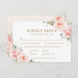 Elegant Chic Blush Roses Floral Wedding Meal RSVP Kaartje